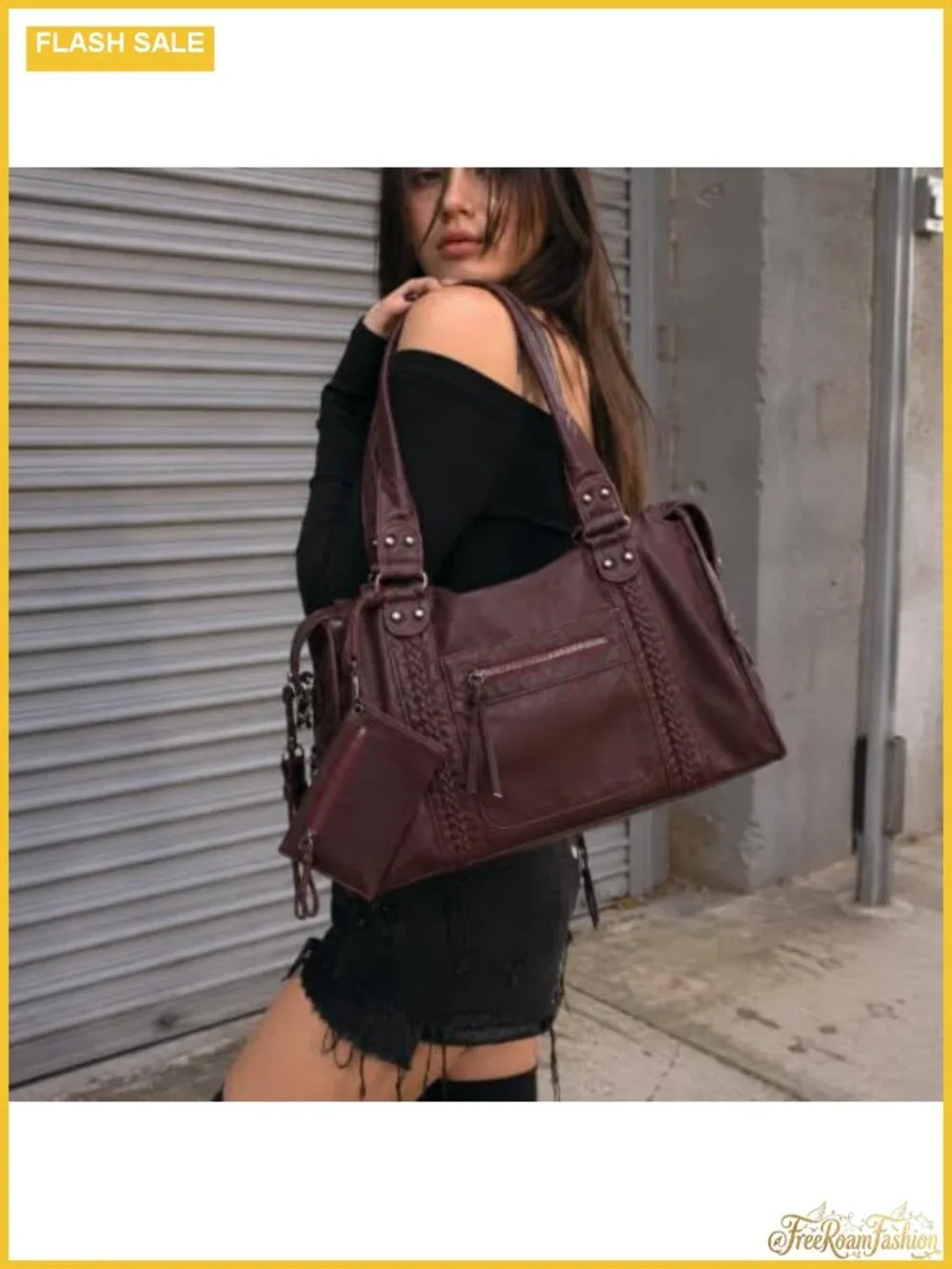 Vegan Leather Hobo Shoulder Bag for Women, Y2K Distressed Tote